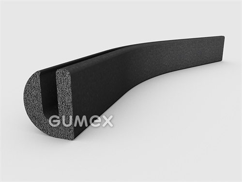 "U" mikroporöses Gummiprofil, 23x18/6mm, 500kg/m3, EPDM, -30°C/+80°C, schwarz, 
